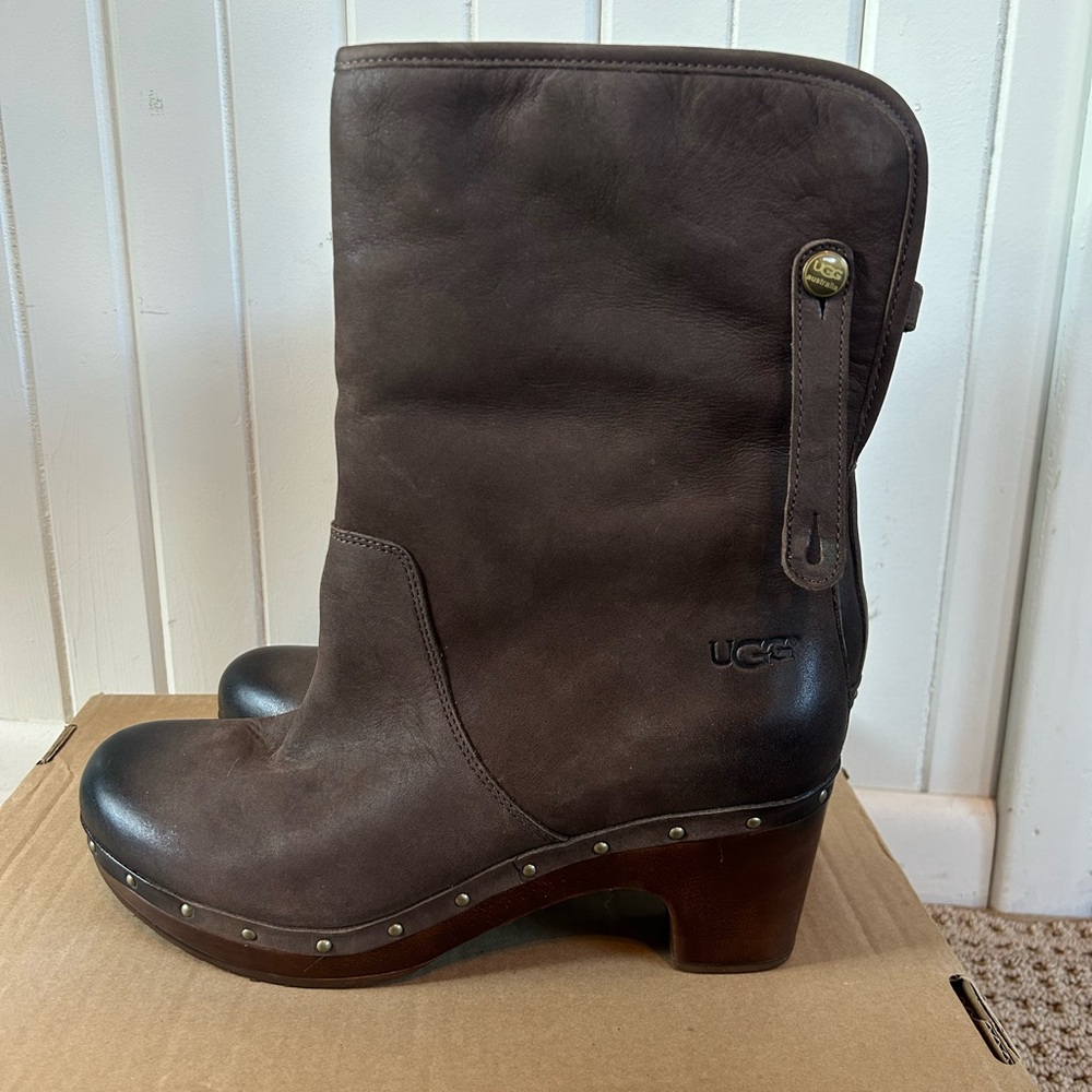 UGG Women's Dark Brown Leather Clogs